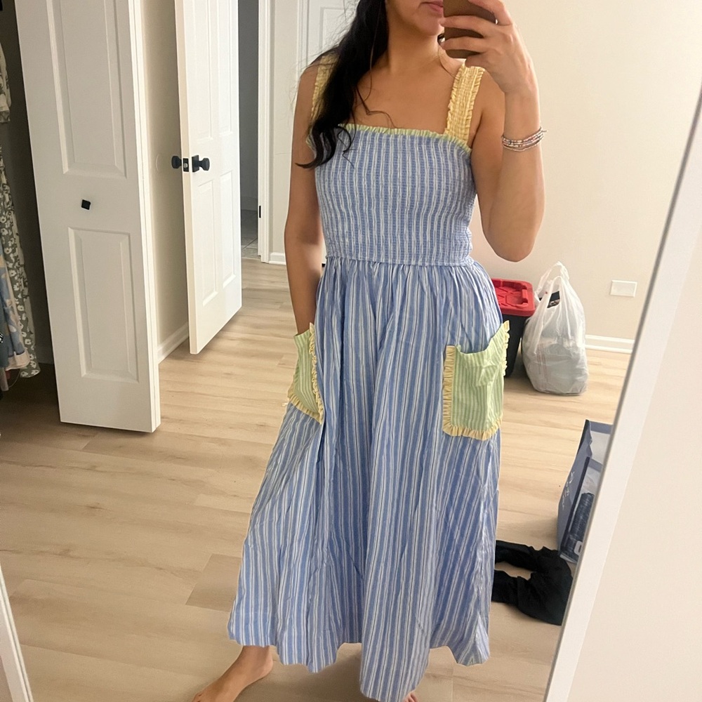 Red Dress Boutique Blue and Yellow Striped Midi Dress